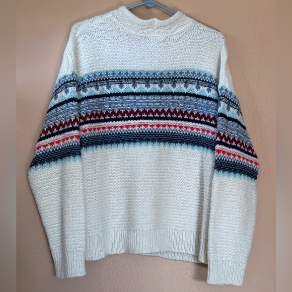 Saint John's Bay Fair Isle Roll Neck Cream Blue Pink Knit Sweater Size XL - Picture 4 of 11